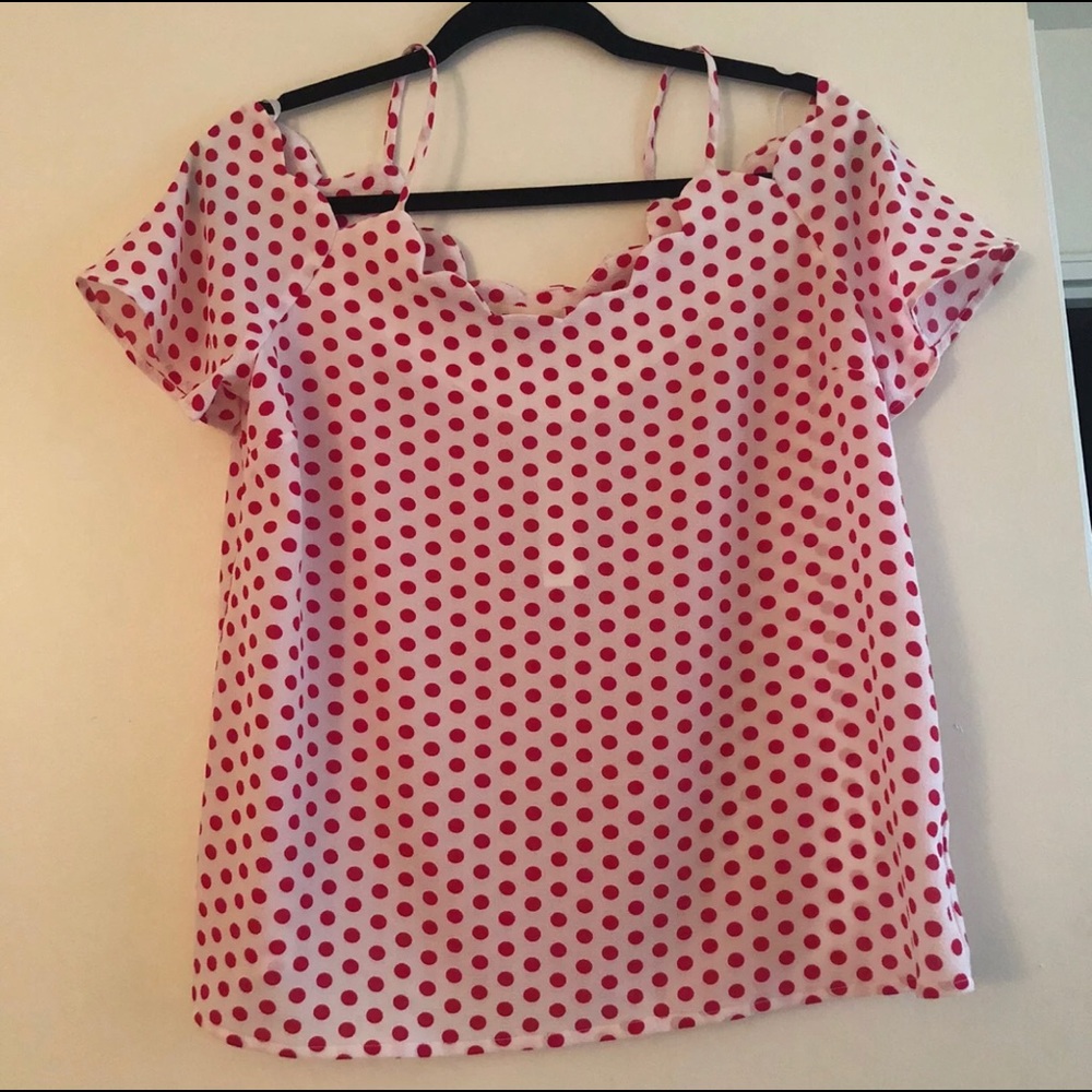 Pink Polka Dot Cold Shoulder Top